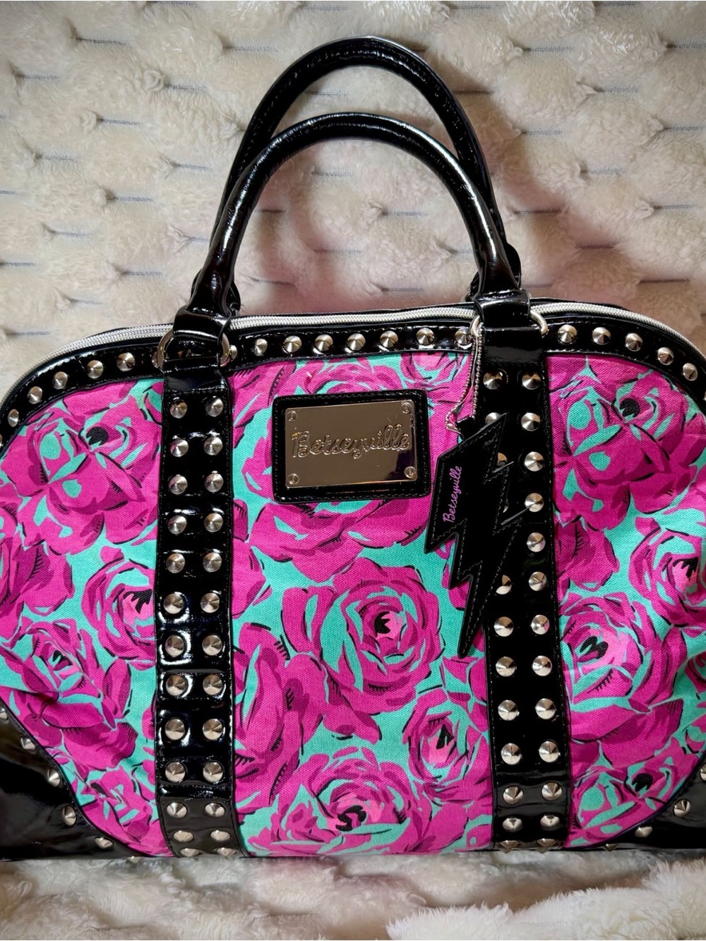 NWOT Vintage Betsey Johnson Floral/Studded Overnight Duffel